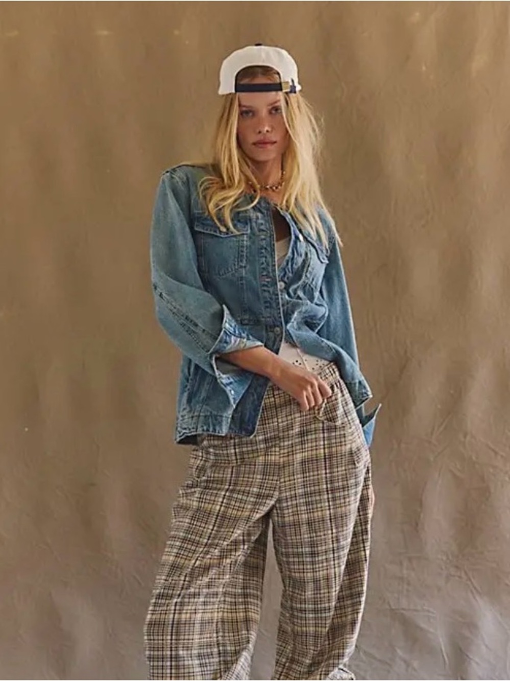 Free People Women's Nice Choice Pull-On Pants Barrel Pant Ivory Combo - Picture 2 of 6